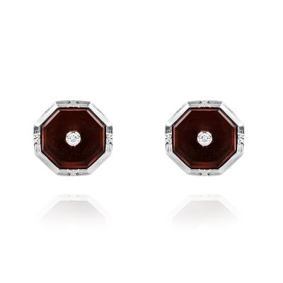 White Gold Red Onyx & Diamond Cufflinks