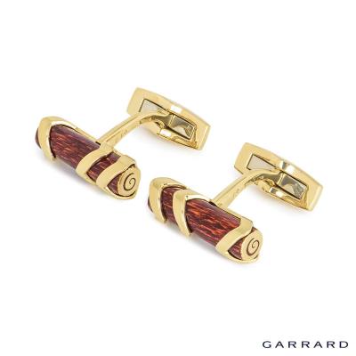 Garrard 18k Yellow Gold Enamel Log Cufflinks