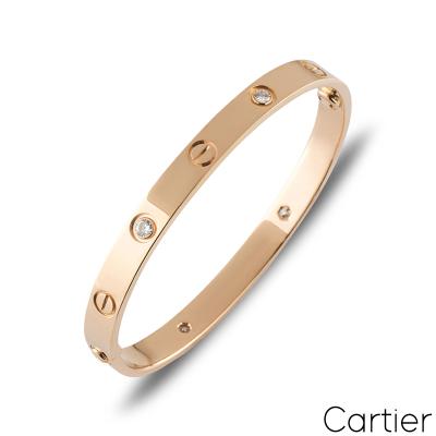 Cartier Rose Gold Half Diamond Love Bracelet Size 19 B6036019	