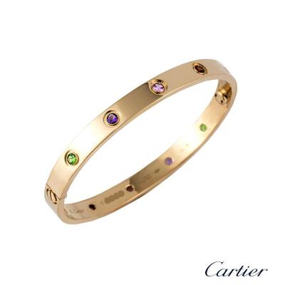 Cartier 18k Rose Gold Coloured Stones Love Bangle B&P B6036517