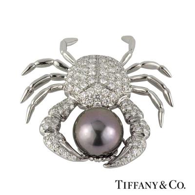 Tiffany & Co. Platinum Diamond & Pearl Crab Brooch