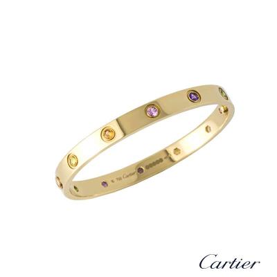 Cartier 18k Yellow Gold Multi Gem Love Bangle Size 16 B6033416
