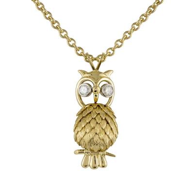 <p>18k Yellow Gold Diamond Set Owl Pendant</p>
