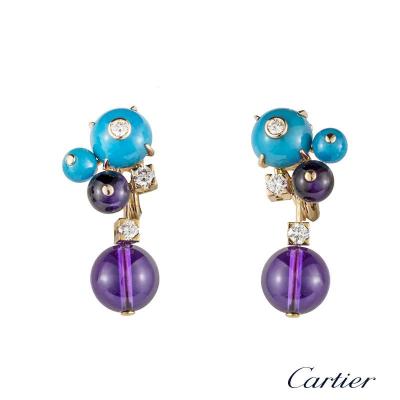 <p>Cartier 18k Rose Gold Multi Gemstone Les Delices Earrings</p>
