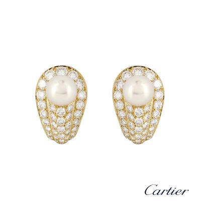 Cartier 18k Yellow Gold Pearl and Diamond Earrings 4.50ct