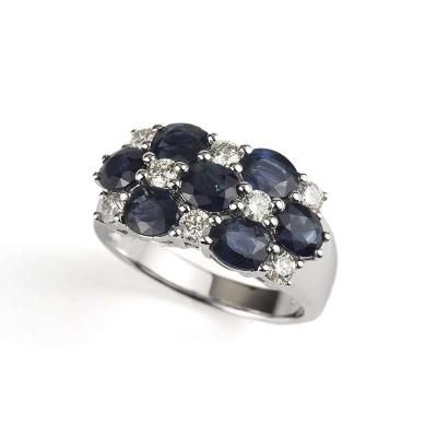 18k White Gold Diamond and Sapphire Checkerboard Ring 0.56ct