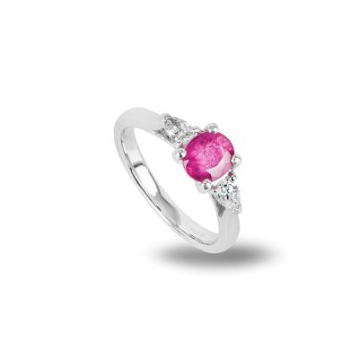 White Gold Ruby & Diamond Three Stone Ring 0.99ct