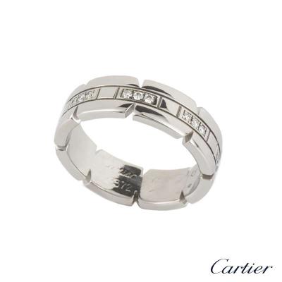 Cartier 18k White Gold Diamond Tank Ring Size 54 B4060100