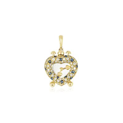 Yellow Gold Sapphire & Diamond Heart Clock Pendant