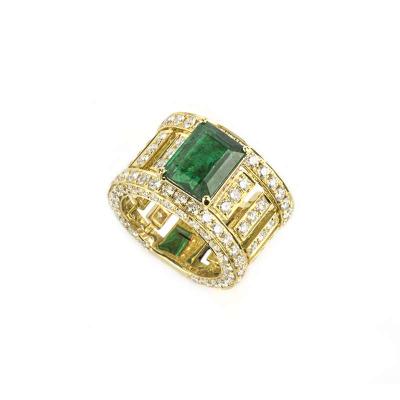 18k Yellow Gold Emerald and Diamond Ring