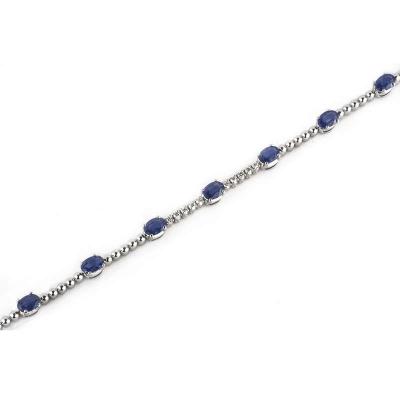 White Gold Sapphire and Diamond Line Bracelet