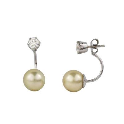 18k White Gold Pearl and Diamond Ear Studs