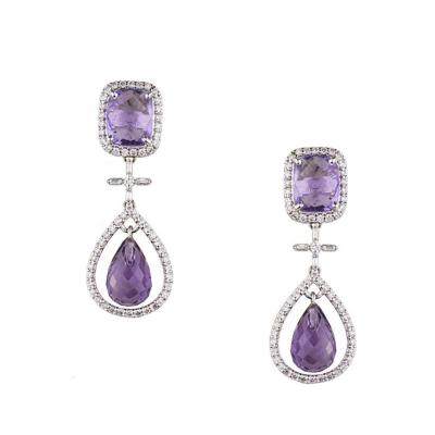 18k White Gold Amethyst & Diamond Drop Earrings