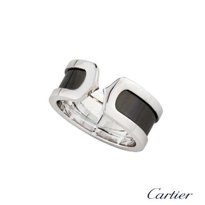 Cartier 18k White Gold and Enamel C de Cartier Ring