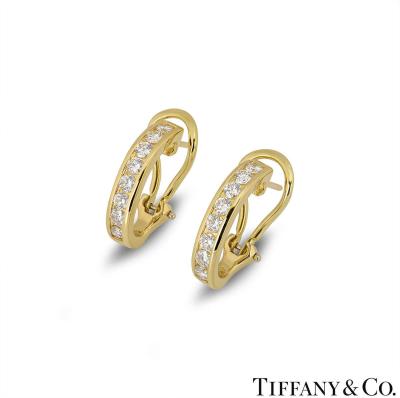 Tiffany & Co. Yellow Gold Diamond Set Hoop Earrings