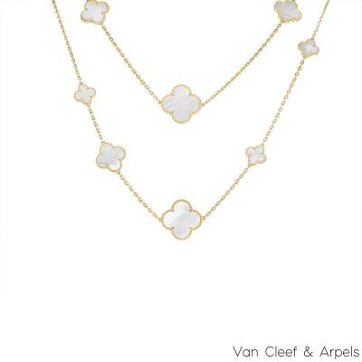 Van Cleef & Arpels Yellow Gold Mother of Pearl Magic Alhambra 16 Motif Necklace VCARD79300