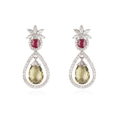 White Gold Multi-Gemstone & Diamond Drop Earrings
