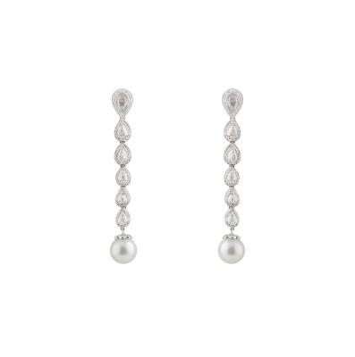 18k White Gold Diamond and Pearl Drop Earrings 4.30ct