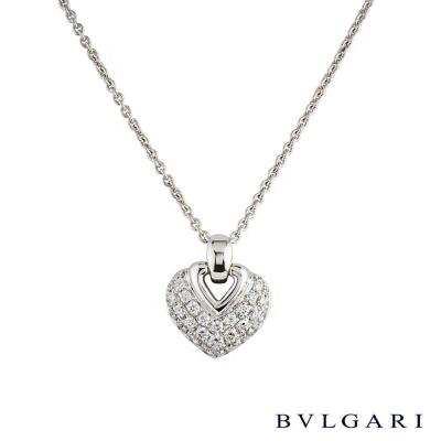 <p>Bvlgari 18k White Gold Diamond Set Doppio Cuore Heart Pendant 1.21ct</p>
