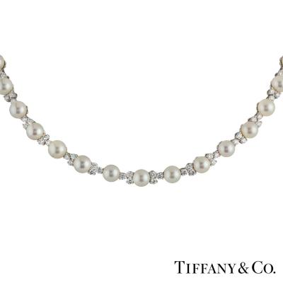 <p>Tiffany & Co Pearl & Diamond Necklace in Platinum</p>
