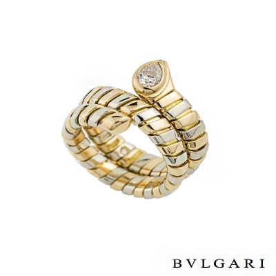 <p>Bvlgari 18k Yellow & White Gold Diamond Tubogas Ring 0.38ct</p>
