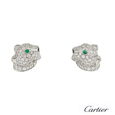 <p>Cartier Panthere Diamond, Emerald and Onyx Earrings </p>
