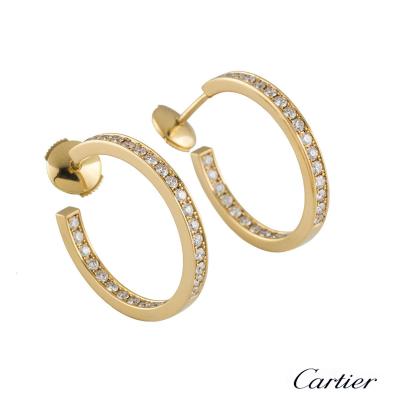 <p>Cartier Diamond Yellow Gold Hoop Earrings 2.44ct</p>
