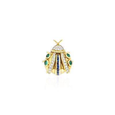 Yellow Gold Diamond, Sapphire and Emerald Ladybird Brooch