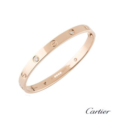 <p>Cartier Rose Gold Half Diamond Love Bracelet Size 17 B6035517</p>
