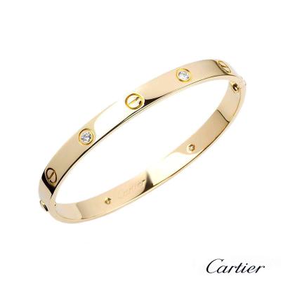 <p>Cartier Yellow Gold Half Diamond Love Bracelet Size 19 B6035919</p>
