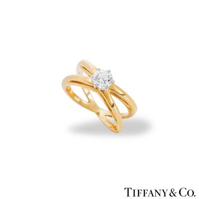 Tiffany & Co. Yellow Gold Round Brilliant Cut Diamond Crossover Ring 0.40ct F/VVS2
