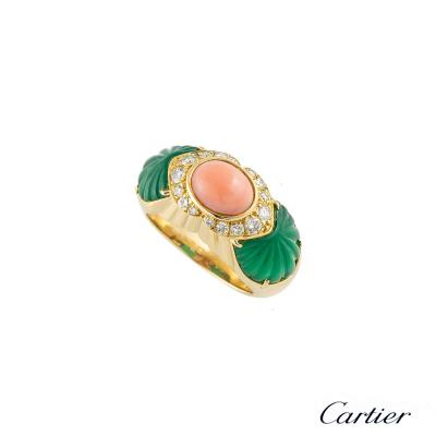 <p>Cartier Coral, Chrysoprase & Diamond Ring</p>
