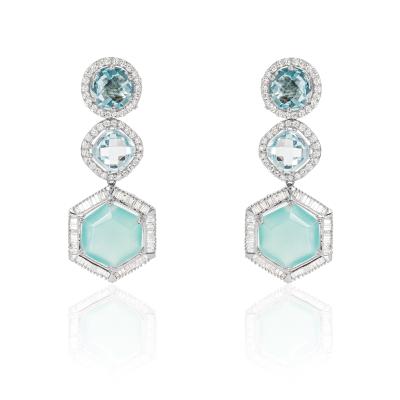 White Gold Chrysoprase, Topaz & Diamond Earrings