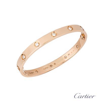 Cartier Rose Gold Full Diamond Love Bracelet Size 17
