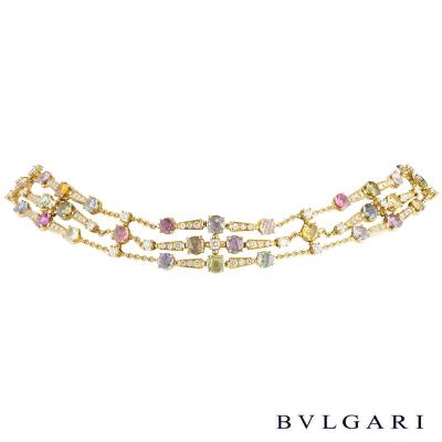 <p>Bvlgari Yellow Gold Multi-Gemstone Rosette Necklace</p>

