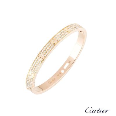<p>Cartier Rose Gold Pave Diamond Love Bracelet Size 17 N6036917</p>
