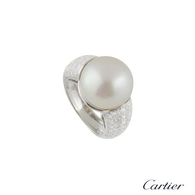 <p>Cartier White Gold Pearl and Diamond Ring</p>
