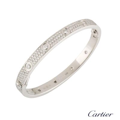 <p>Cartier White Gold Pave Diamond Love Bracelet Size 18 N6033603</p>
