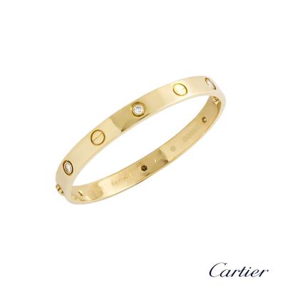 <p>Cartier Yellow Gold Half Diamond Love Bracelet Size 17 B6035917</p>

