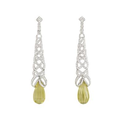 <p>White Gold Diamond and Lemon Quartz Earrings</p>
