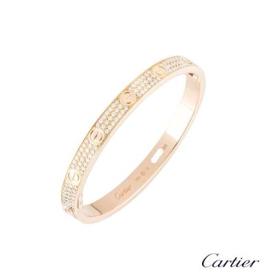 <p>Cartier Rose Gold Full Pave Love Bracelet Size 18 N6036918</p>
