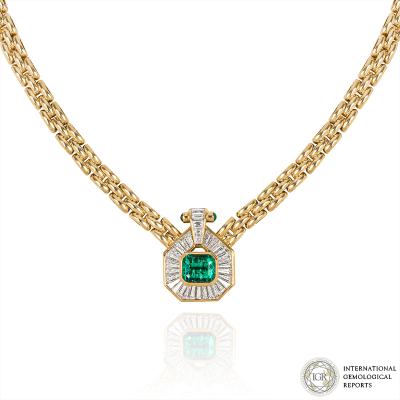 Yellow Gold Columbian Emerald & Diamond Necklace 2.50ct
