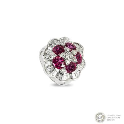 White Gold Ruby & Diamond Cluster Ring
