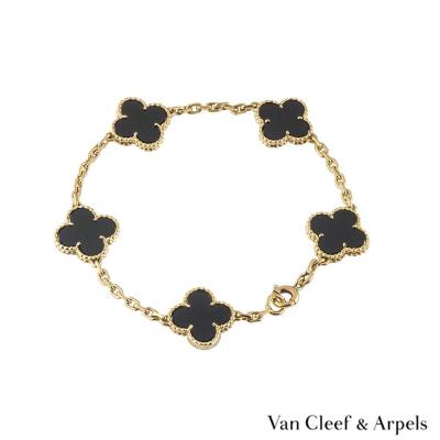 Van Cleef & Arpels Yellow Gold Onyx Alhambra Bracelet