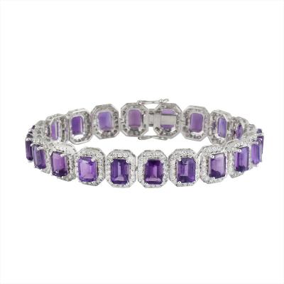 White Gold Diamond and Amethyst Line Bracelet
