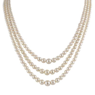 White Gold Pearl, Diamond and Sapphire Necklace