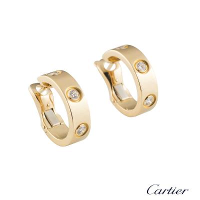 Cartier Yellow Gold Diamond Love Hoop Earrings