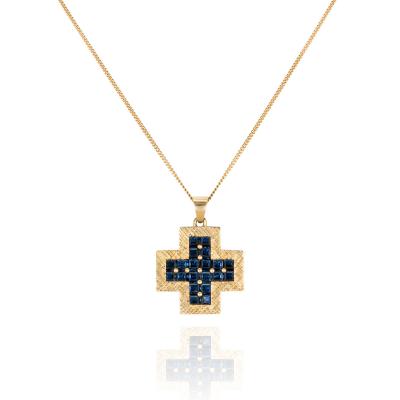 Yellow Gold Sapphire Cross Pendant 2.60ct