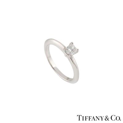 Tiffany & Co. Platinum Princess Cut Diamond Ring 0.34ct E/VVS1