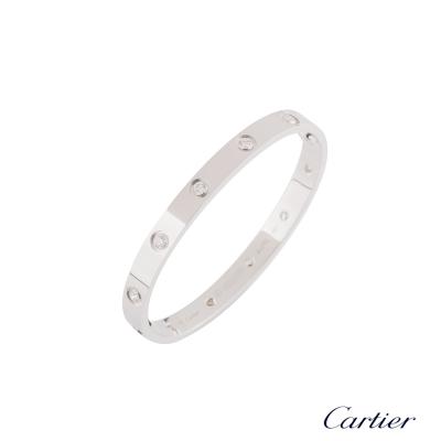 Cartier White Gold Full Diamond Love Bracelet Size 16 B6040716